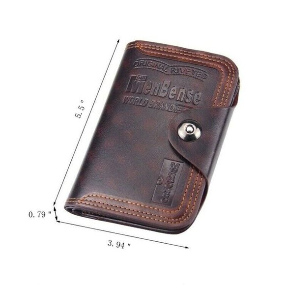 Men's Retro Leather Vertical Section ID Credit Card Holder Wallet with Hasp - Picture 2 of 5